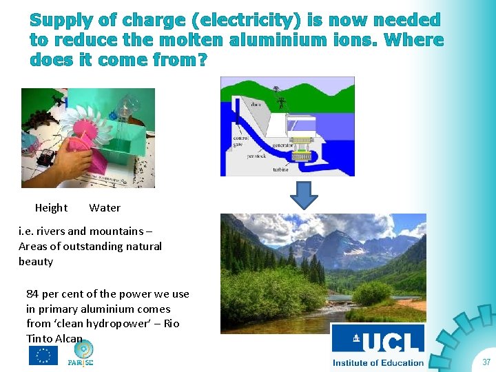 Supply of charge (electricity) is now needed to reduce the molten aluminium ions. Where