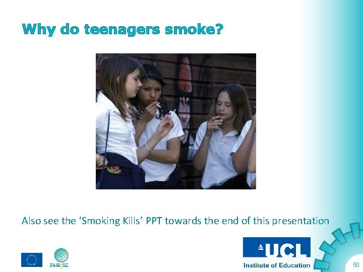 Why do teenagers smoke? Also see the ‘Smoking Kills’ PPT towards the end of