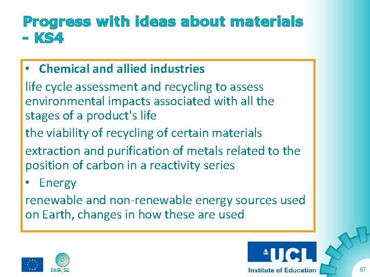 Progress with ideas about materials - KS 4 • Chemical and allied industries life