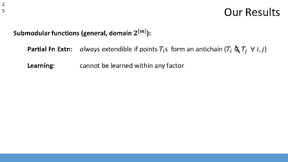 2 5 Our Results Partial Fn Extn: Learning: cannot be learned within any factor