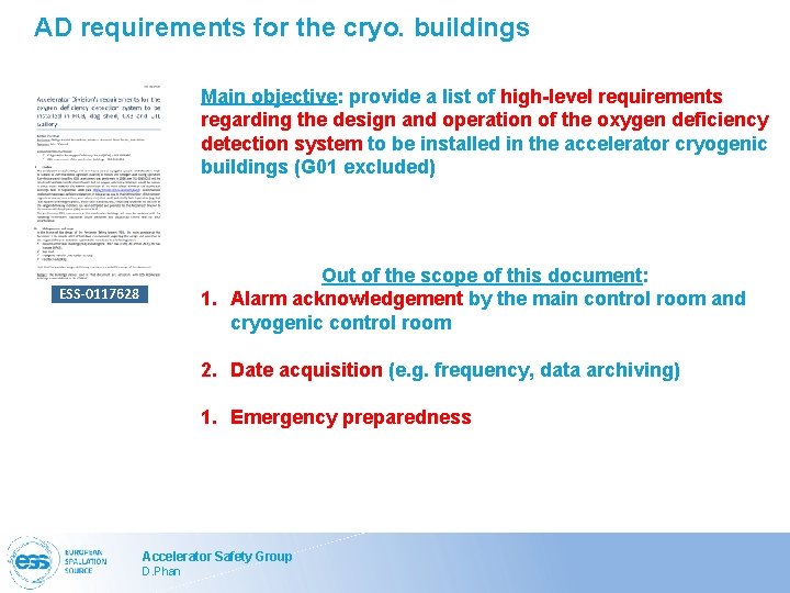 AD requirements for the cryo. buildings Main objective: provide a list of high-level requirements