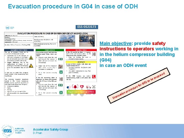 Evacuation procedure in G 04 in case of ODH ESS-0123173 Main objective: provide safety