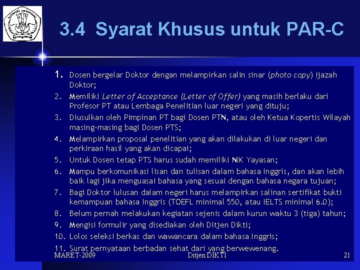 3. 4 Syarat Khusus untuk PAR-C 1. 2. 3. 4. 5. 6. 7. 8.