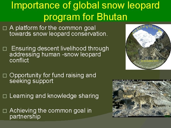 Importance of global snow leopard program for Bhutan � A platform for the common