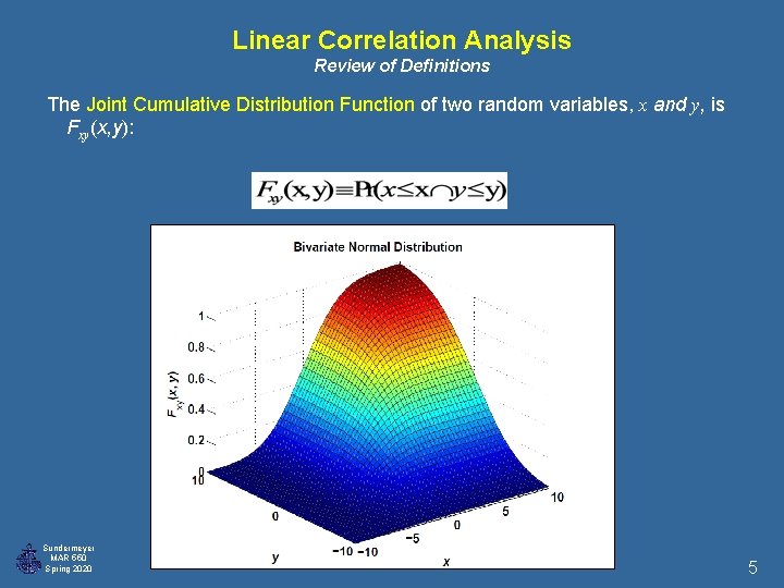 Linear Correlation Analysis Review of Definitions The Joint Cumulative Distribution Function of two random