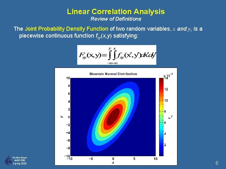 Linear Correlation Analysis Review of Definitions The Joint Probability Density Function of two random