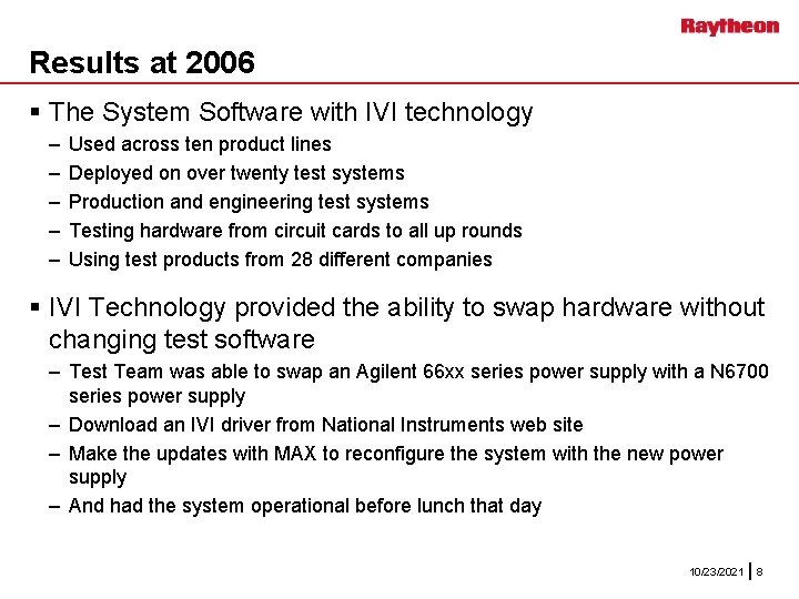 Results at 2006 § The System Software with IVI technology – – – Used