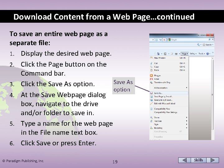 Download Content from a Web Page…continued To save an entire web page as a