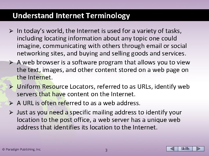 Understand Internet Terminology Ø Ø Ø In today’s world, the Internet is used for