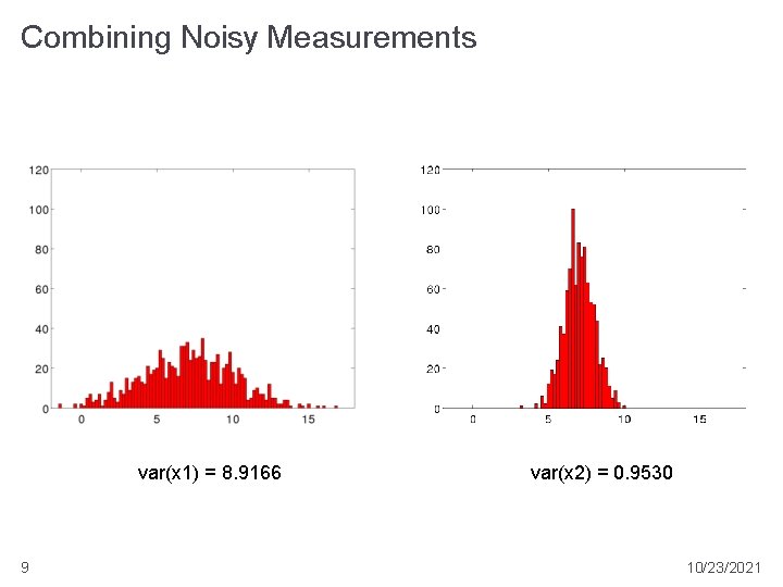 Combining Noisy Measurements var(x 1) = 8. 9166 9 var(x 2) = 0. 9530
