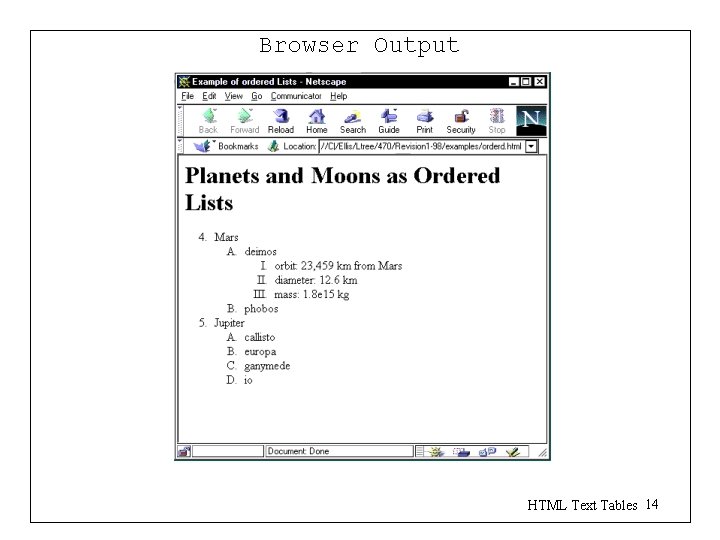 Browser Output HTML Text Tables 14 Browser Output HTML Text Tables 14