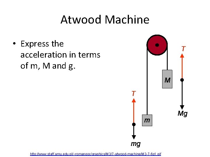 Atwood Machine • Express the acceleration in terms of m, M and g. http:
