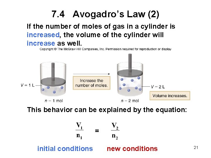 7. 4 Avogadro’s Law (2) If the number of moles of gas in a