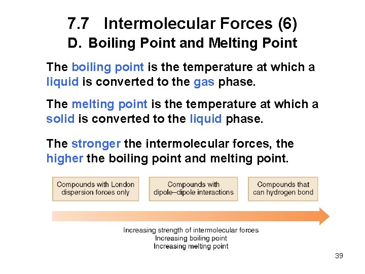 7. 7 Intermolecular Forces (6) D. Boiling Point and Melting Point The boiling point