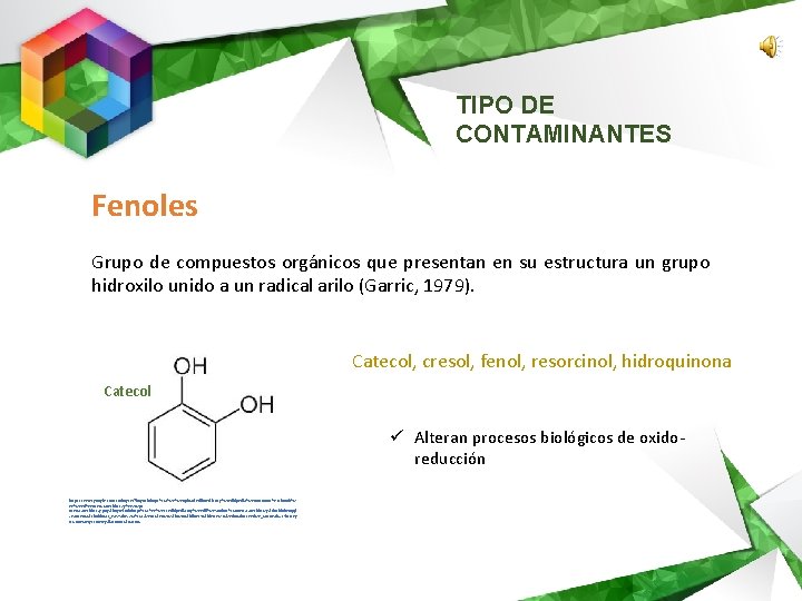 TIPO DE CONTAMINANTES Fenoles Grupo de compuestos orgánicos que presentan en su estructura un