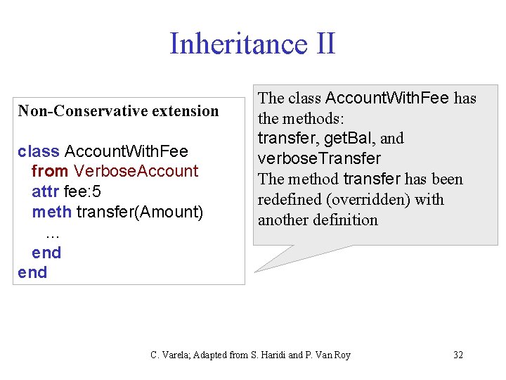 Inheritance II Non-Conservative extension class Account. With. Fee from Verbose. Account attr fee: 5