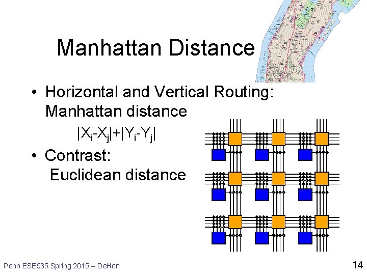 Manhattan Distance • Horizontal and Vertical Routing: Manhattan distance |Xi-Xj|+|Yi-Yj| • Contrast: Euclidean distance