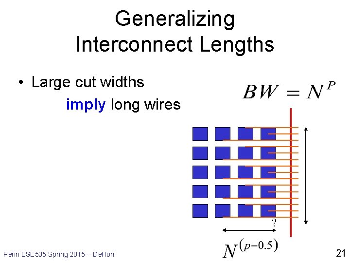 Generalizing Interconnect Lengths • Large cut widths imply long wires ? Penn ESE 535