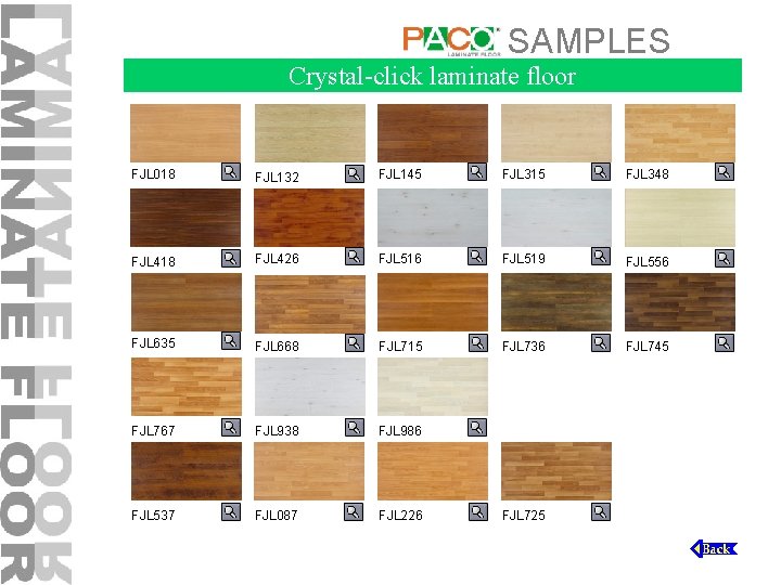 SAMPLES Crystal-click laminate floor FJL 018 FJL 132 FJL 145 FJL 315 FJL 348