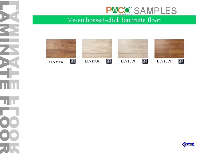 SAMPLES Vs-embossed-click laminate floor FDLVs 166 FDLVs 186 FDLVs 559 FDLVs 659 