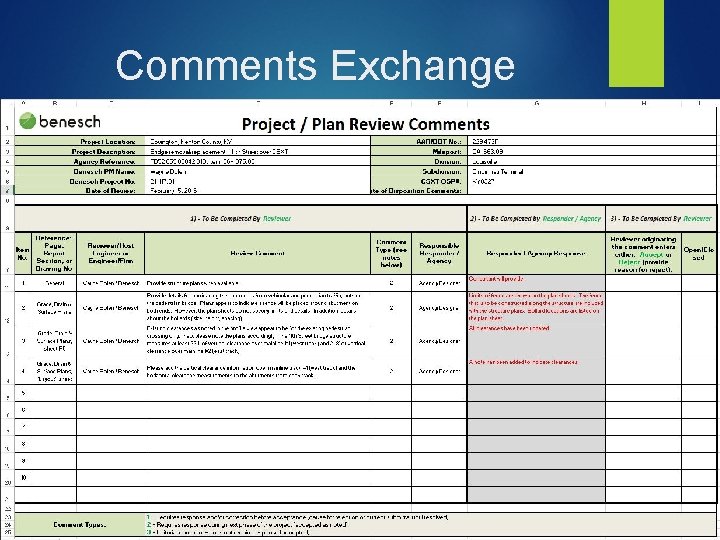 Comments Exchange Railroad returns comments Comment Spreadsheet Designers address comments Send revised plans to