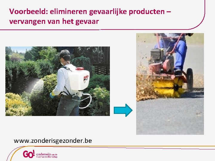 Voorbeeld: elimineren gevaarlijke producten – vervangen van het gevaar www. zonderisgezonder. be 