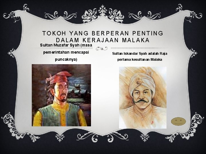TOKOH YANG BERPERAN PENTING DALAM KERAJAAN MALAKA Sultan Muzafar Syah (masa pemerintahan mencapai Sultan