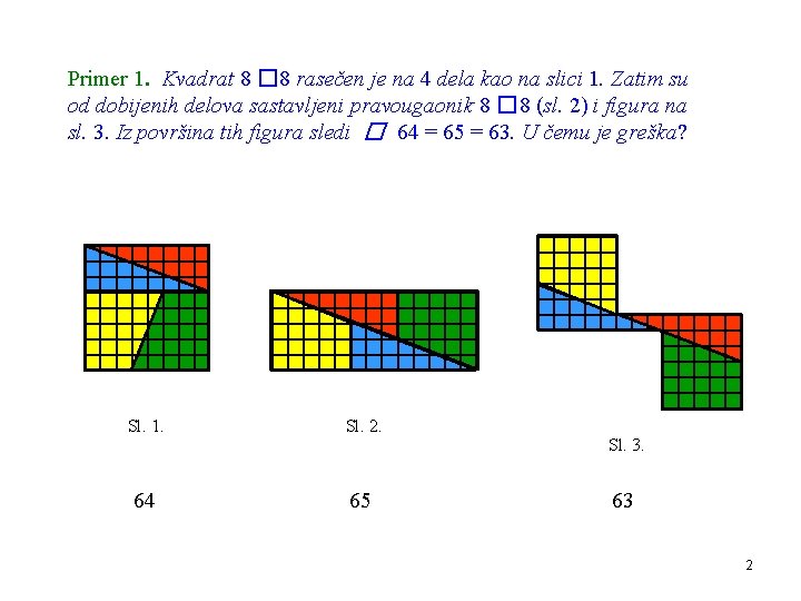 Primer 1. Kvadrat 8 � 8 rasečen je na 4 dela kao na slici