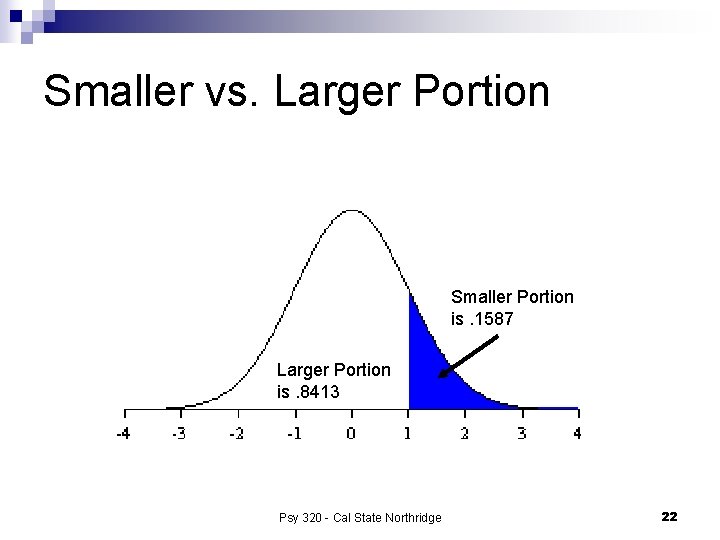 Smaller vs. Larger Portion Smaller Portion is. 1587 Larger Portion is. 8413 Psy 320