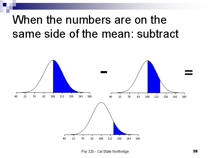 When the numbers are on the same side of the mean: subtract - Psy