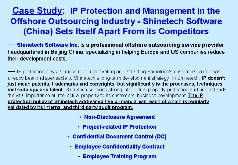 Case Study: IP Protection and Management in the Offshore Outsourcing Industry - Shinetech Software
