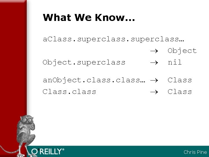 What We Know… a. Class. superclass… Object. superclass nil an. Object. class… Class. class