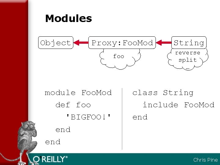 Modules Object Proxy: Foo. Mod foo module Foo. Mod def foo 'BIGFOO!' end String