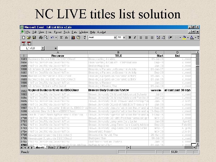 NC LIVE titles list solution 
