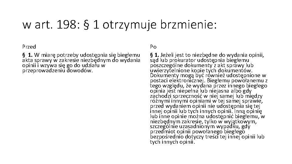 w art. 198: § 1 otrzymuje brzmienie: Przed § 1. W miarę potrzeby udostępnia