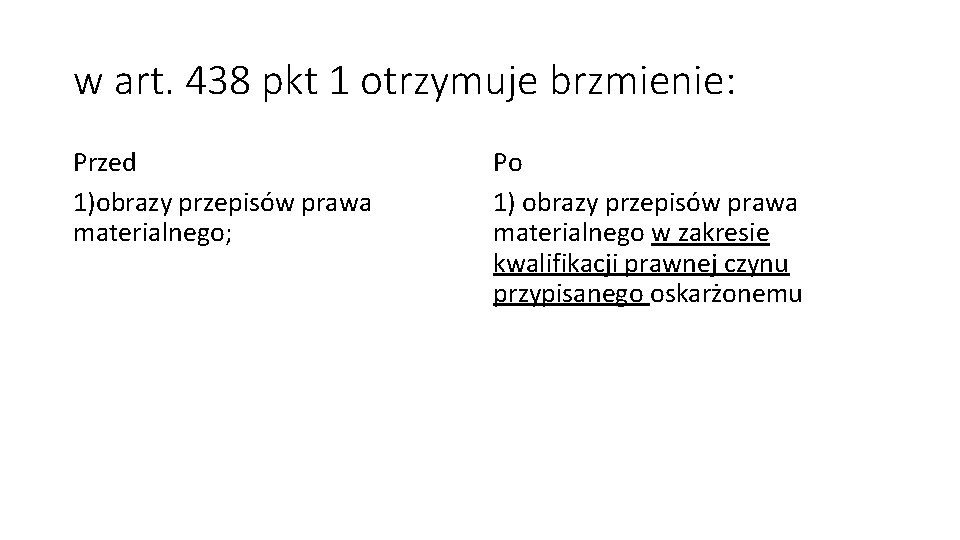 w art. 438 pkt 1 otrzymuje brzmienie: Przed 1)obrazy przepisów prawa materialnego; Po 1)