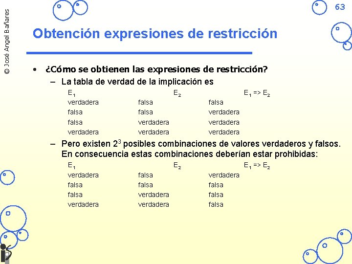 © José Angel Bañares 63 Obtención expresiones de restricción • ¿Cómo se obtienen las