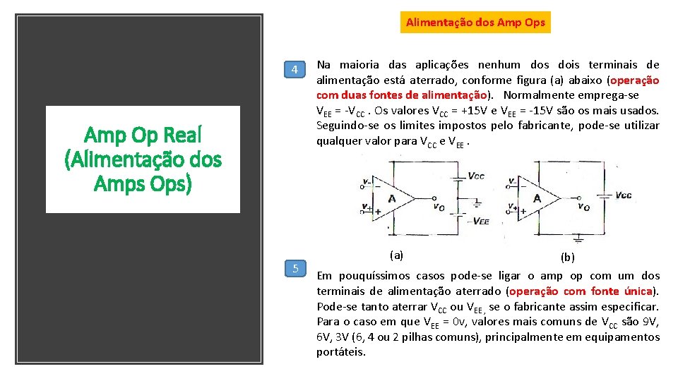 Alimentação dos Amp Ops 4 Amp Op Real (Alimentação dos Amps Ops) 5 Na