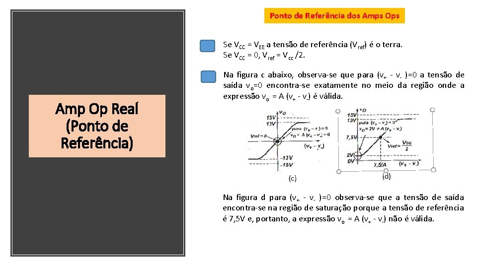 Ponto de Referência dos Amps Ops Se VCC = VEE a tensão de referência