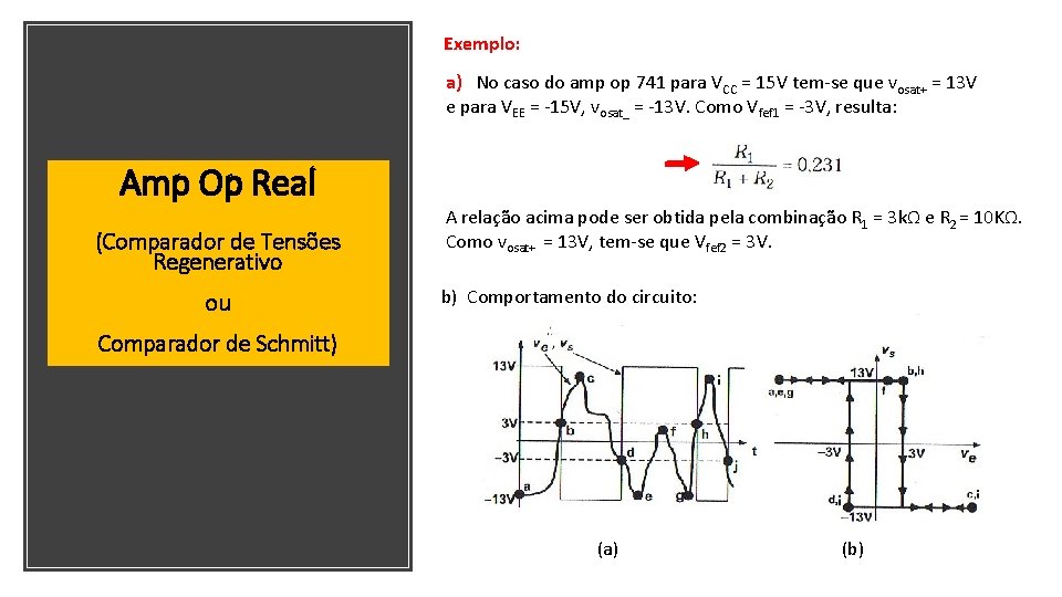 Exemplo: a) No caso do amp op 741 para VCC = 15 V tem-se