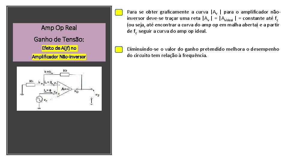 Amp Op Real Ganho de Tensão: Efeito de A(jf) no Amplificador Não-Inversor Para se