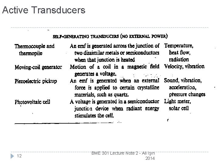 Active Transducers 12 BME 301 Lecture Note 2 - Ali Işın 2014 