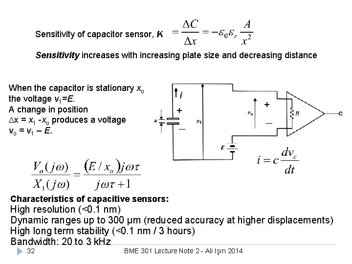 Sensitivity of capacitor sensor, K Sensitivity increases with increasing plate size and decreasing distance