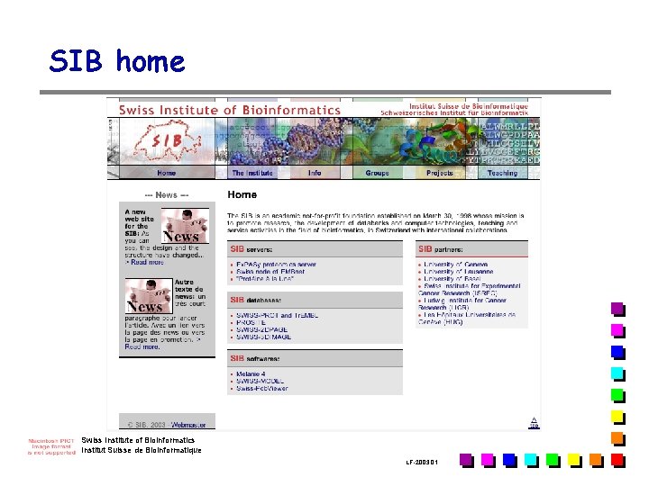SIB home Swiss Institute of Bioinformatics Institut Suisse de Bioinformatique LF-2003. 01 
