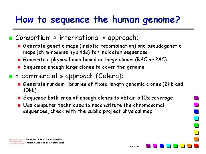 How to sequence the human genome? n Consortium « international » approach: n n