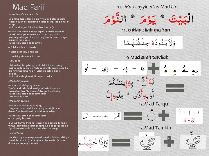 Mad Farii 10. Mad Layyin atau Mad Lin Lin artinya lunak. Mad Lin ialah