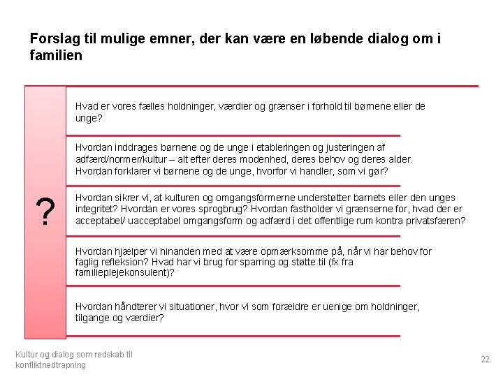 Forslag til mulige emner, der kan være en løbende dialog om i familien Hvad