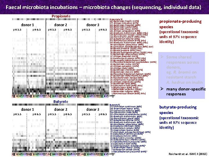 Faecal microbiota incubations – microbiota changes (sequencing, individual data) Propionate donor 1 p. H