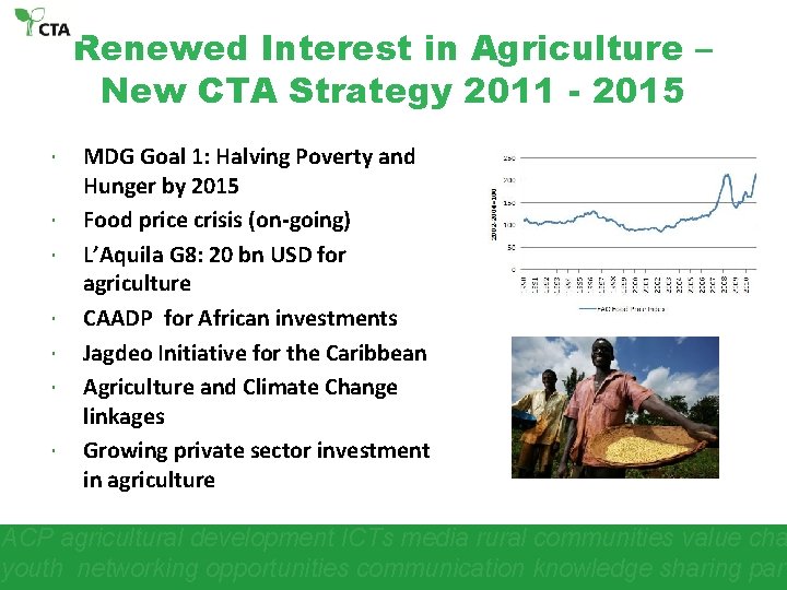 Renewed Interest in Agriculture – New CTA Strategy 2011 - 2015 MDG Goal 1: