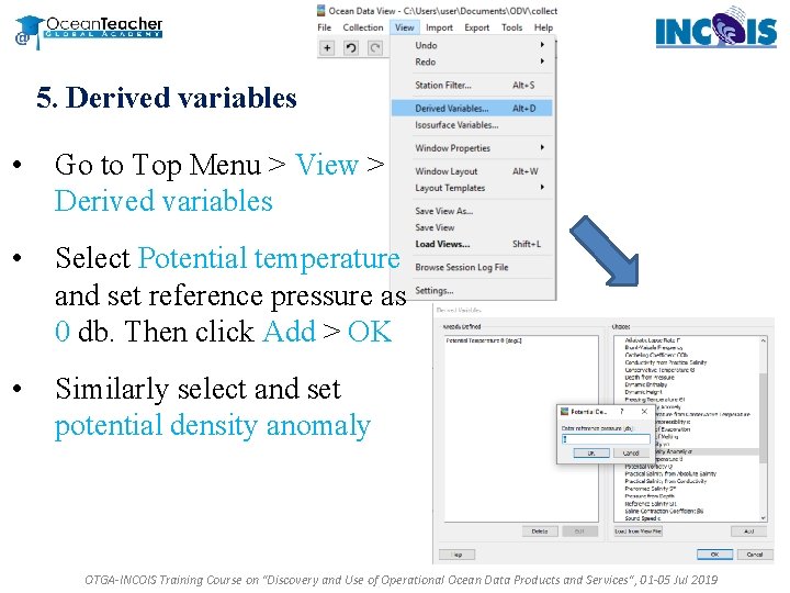 5. Derived variables • Go to Top Menu > View > Derived variables •